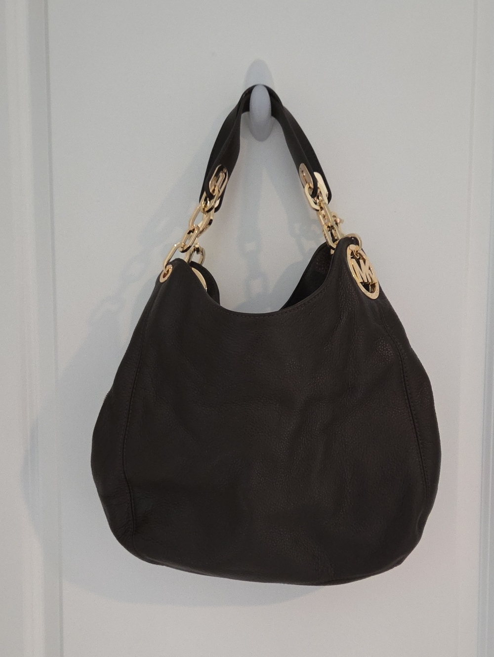 Michael Kors Brown Leather Shoulder Hobo with Gold Hardware Accents
